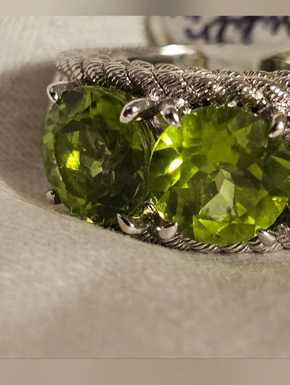 Judith Ripka Sterling Silver 925 Rope Ring Sz 6 w/ Natural Peridot Stones 14.71g